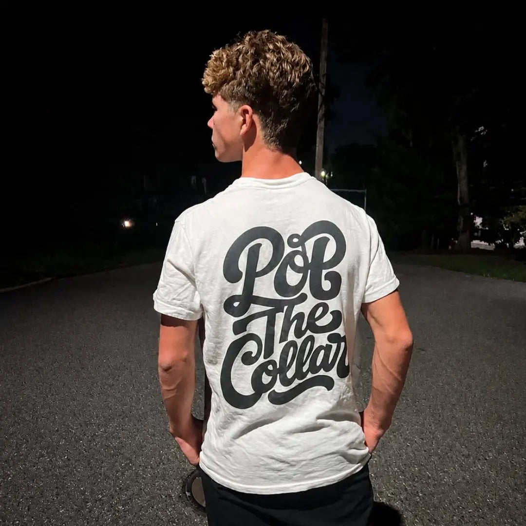 Grambo after dark wearing Pop the Collar
